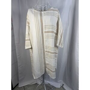 Soft Surroundings Dress Women 1X Beige White Striped 5CW93 Cotton Linen Blend